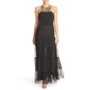 Ali & Jay Black Lace Panel Gown Maxi Dress